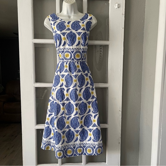 Boden Lizzie Blue and Yellow Midi‎ Dress - Picture 4 of 12